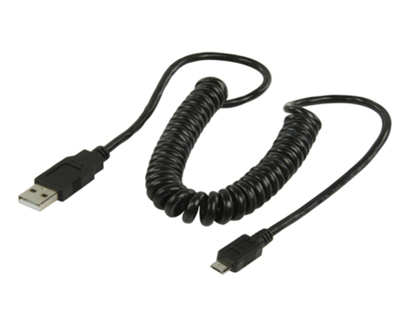 2M coiled MICRO USB B MALE to A MALE USB V2 cable 